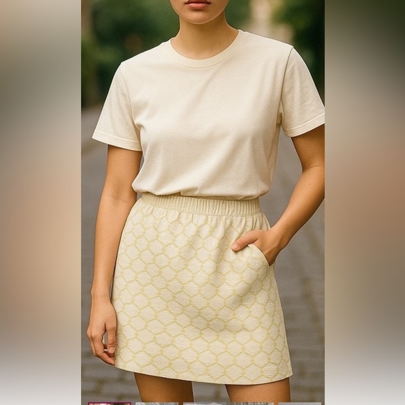 💚J CREW MINI SKIRT CASUAL COMFY PAPER BAG WAIST LIME GREEN & WHITE SZ 6💚 - Picture 1 of 13